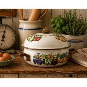 Vintage Tabletops Unlimited Vitroceramic Harvest Fruit Covered Casserole 8" Pot